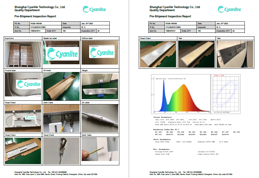 Cyanlite PSI Pre-Shipment Inspection Report